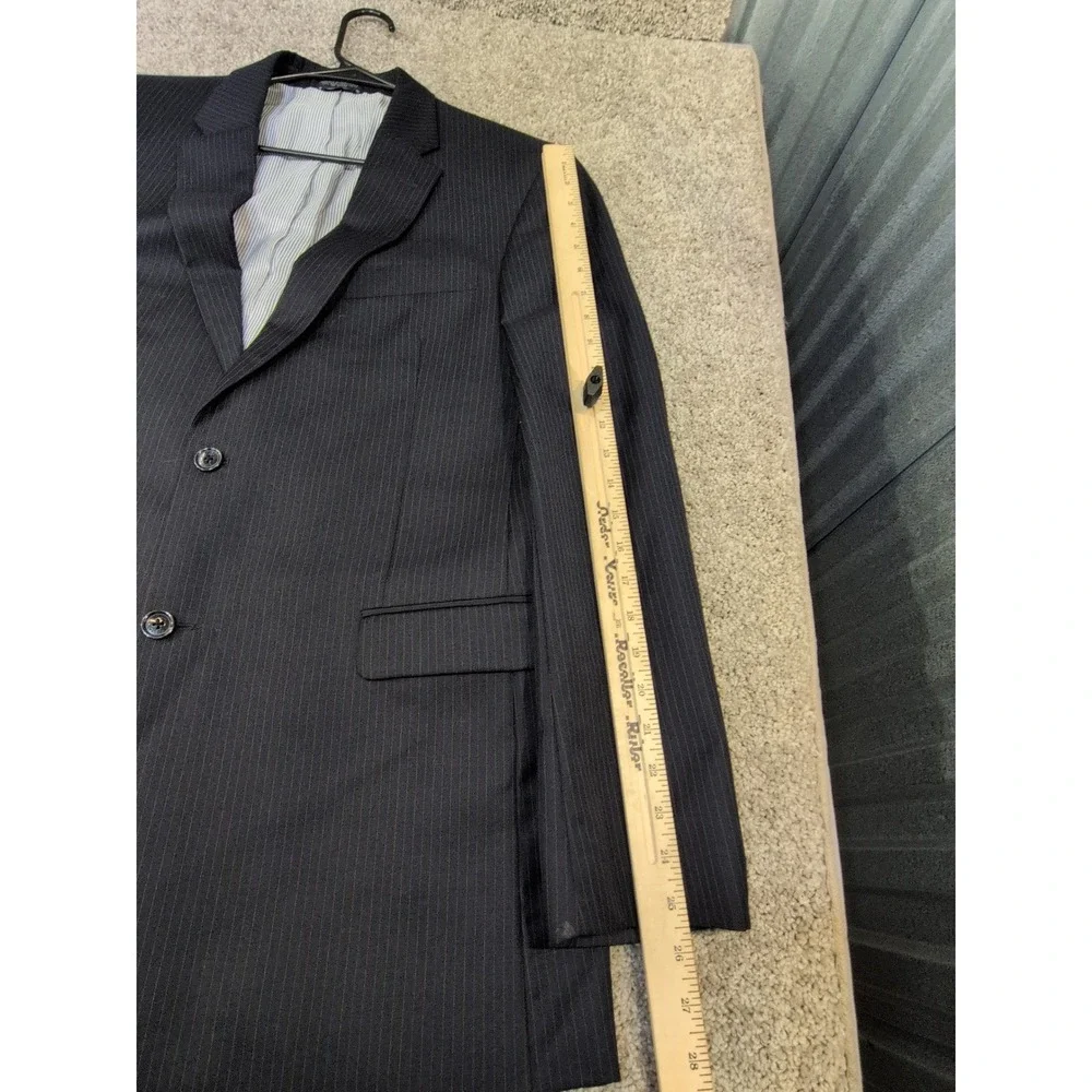 Tommy Hilfiger Mens Navy Blue Pinstripe‎ 100% Wool Two Button Blazer Jacket 42R